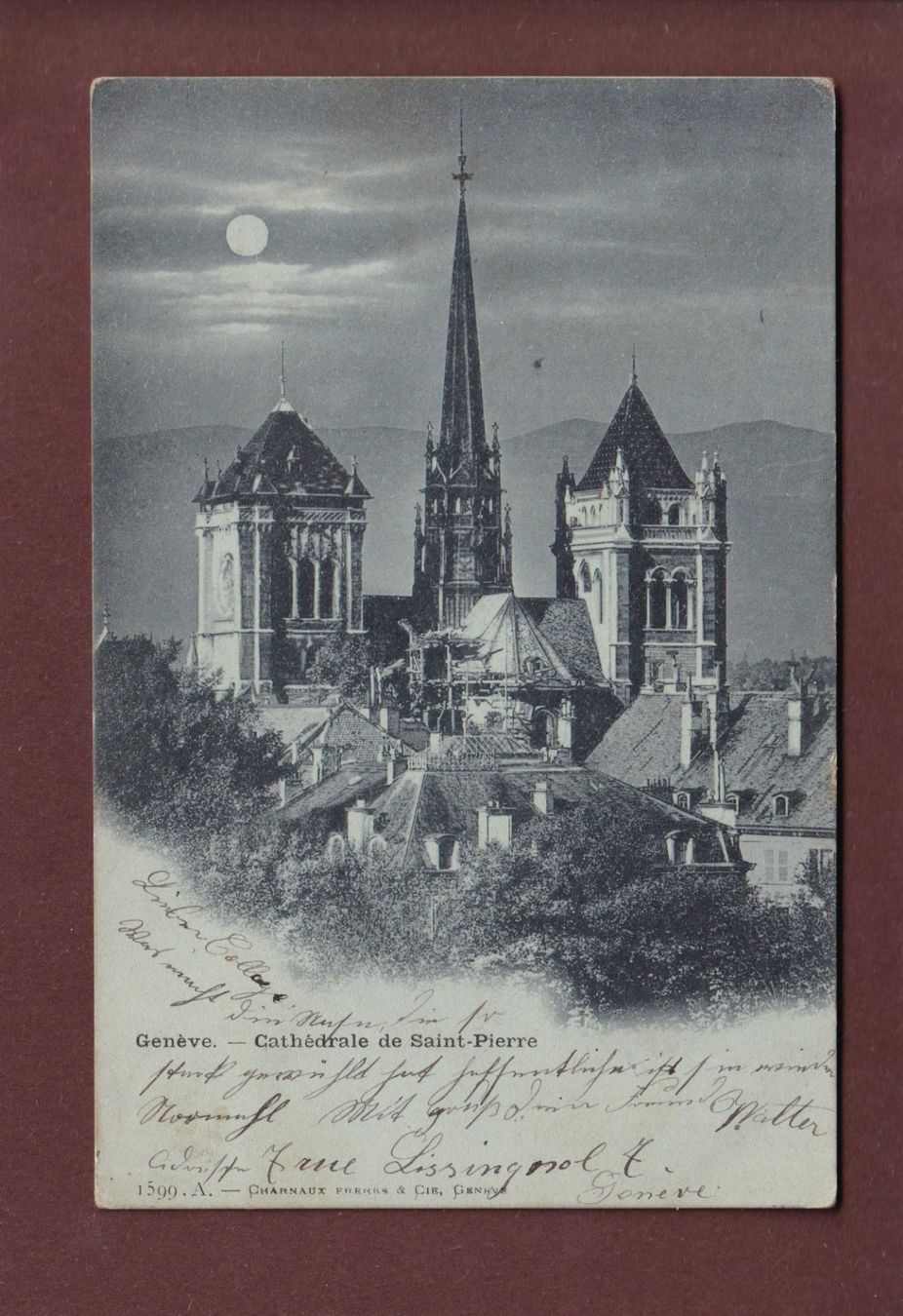 Cartoline postali: GENEVE - St. Pierre au clair de lune - 1899 – Usato da Pully venduto da nicecards
