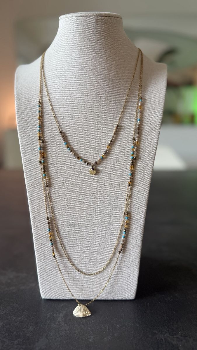 Catenine: Collier multi-rangs doré RS avec perles état neuf – Usato da Nyon venduto da stylevintage79