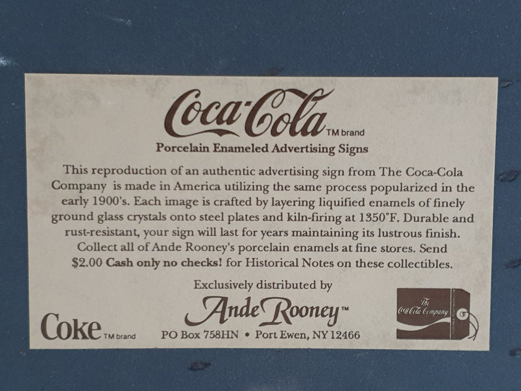 Insegne: Email Schild Werbung DRINK Coca Cola It's the real thing – Usato da Mörschwil venduto da spirspi 2