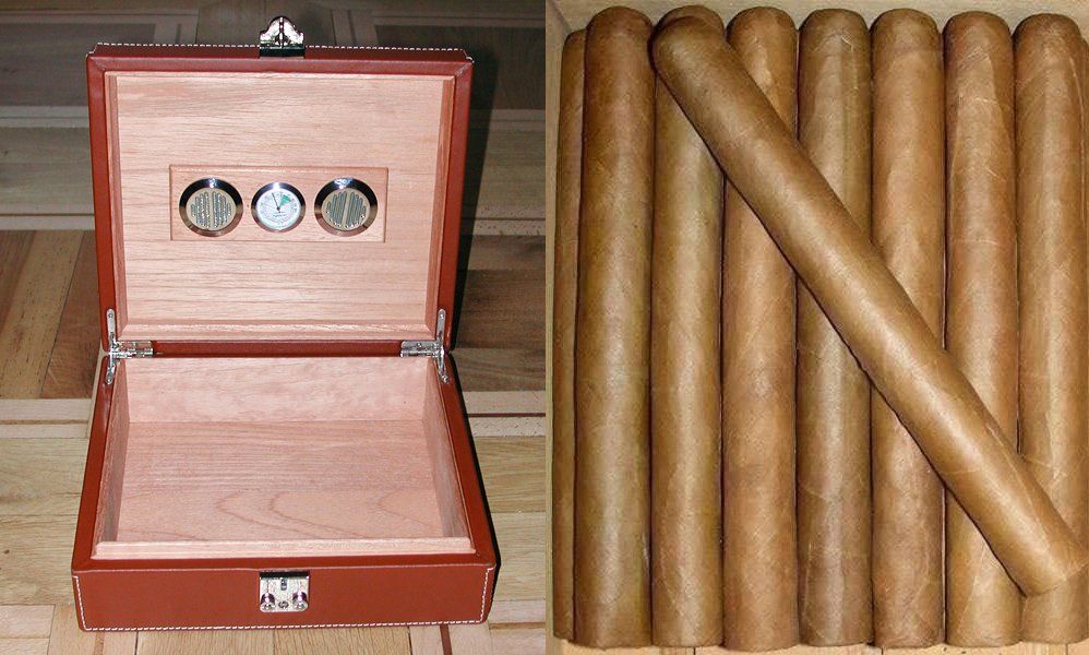 Humidor per sigari: Reisehumidor Leder + Zigarren + Griffins Cutter + Ringbohrer – Nuovo e nell'imballaggio originale da Schmerikon venduto da Fuse4