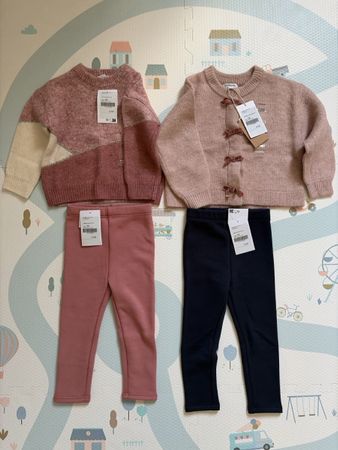 Lot de vêtements pull, cardigan, 2 leggings polaire 97cm