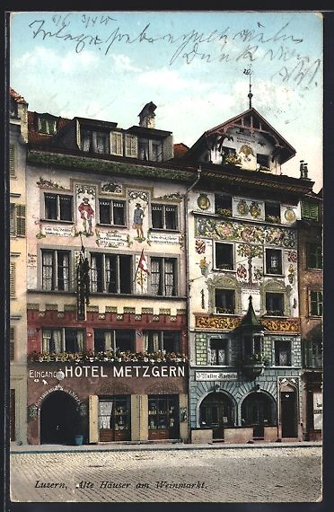 Cartoline postali: Luzern, alte Häuser am Weinmarkt, Hotel – Usato da Berlin venduto da bartko-reher