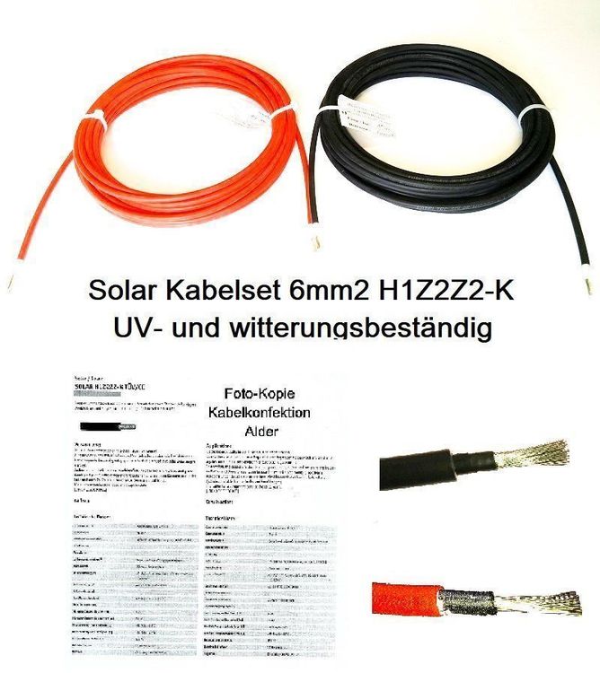 Aktion Kabelset je 10m Solarkabel rot+sw. 6mm2 H1Z2Z2-K | Kaufen auf ...