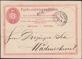 1871: 5 Rp. "Tübeli“ m. Stabstpl. St. Gallen, nach Wädenswil