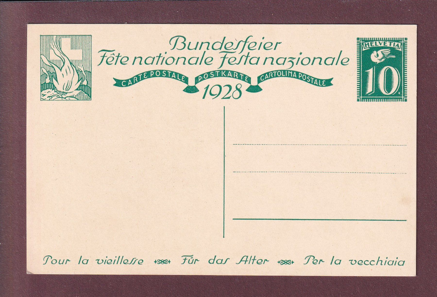 Cartoline postali: BUNDESFEIER - FÊTE NATIONALE 1928 – Usato da Pully venduto da nicecards 1