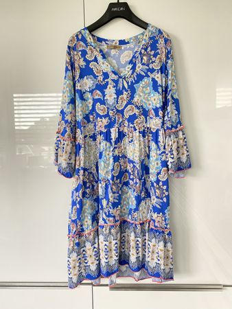 ZAUBERSTERN Kleid blau Boho-Paisley floral Muster Gr. L 