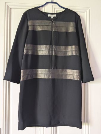 SANDRO : Robe noire empiècements faux cuir used look 38