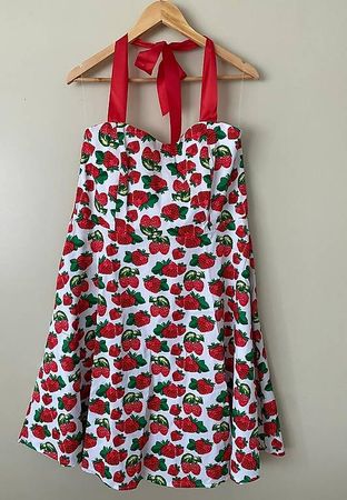 Rockabilly Neckholder Kleid mit Erdbeeren, Gr. ca.XL, Neu!