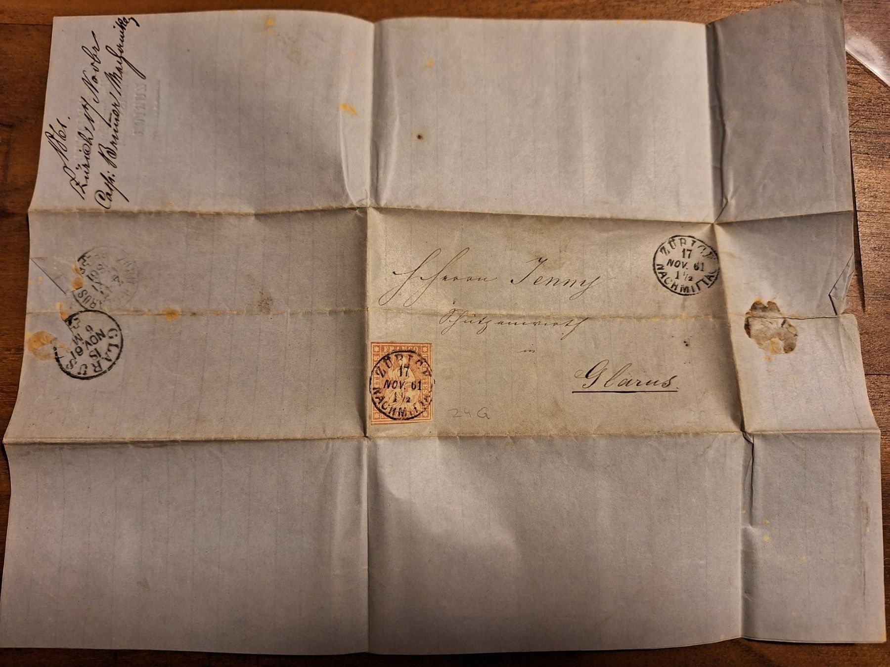 Tutti i francobolli: Strubelbrief 24G Zürich Kat. 180.- – Usato da Balgach venduto da SIMEON27 2
