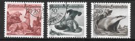 Liechtenstein Serie 232-234 gest. Jagdserie Ausgabe 7.3.1950