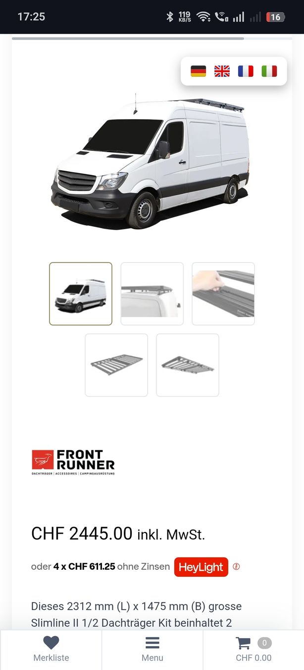 Mercedes-Benz Portapacchi: Front Runner Dachträger Mercedes Sprinter – Usato da Ermatingen venduto da ans_m6lj