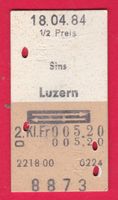 KARTON BILLETT, SINS - LUZERN, 2.KLASSE, RETOUR, HALBTAX