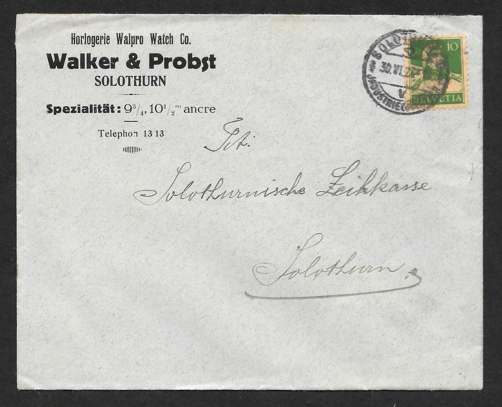 Alle Briefmarken: Solothurn illustrierter Brief Walker & Probst 30.6.1927 – Gebraucht aus Olten von clotaldi