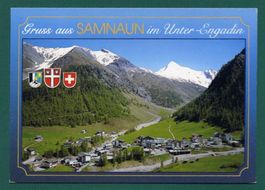 Samnaun mit Muttler, 1990, schöne Dorfansicht, gelaufen