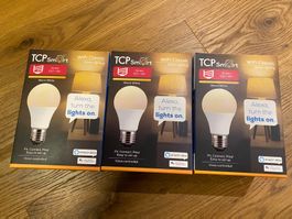 3x TCP Smart WiFi Classic E27, warmweiss, voice controllable