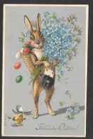 Osternkarte Fröhliche Ostern Prägekarte Hase Ostereier Küken