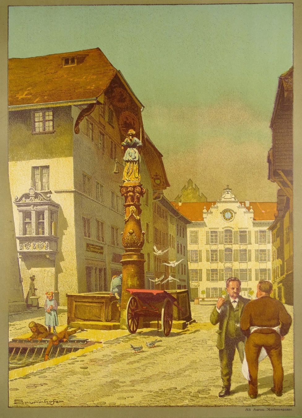 Incisioni: AARAU RATHAUSGASSE, LITHOGRAPHIE – Usato da Grüningen venduto da Kartensammler