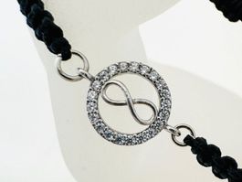 Infinity Makramee Armband Sterling Silber, Handmade Schwarz