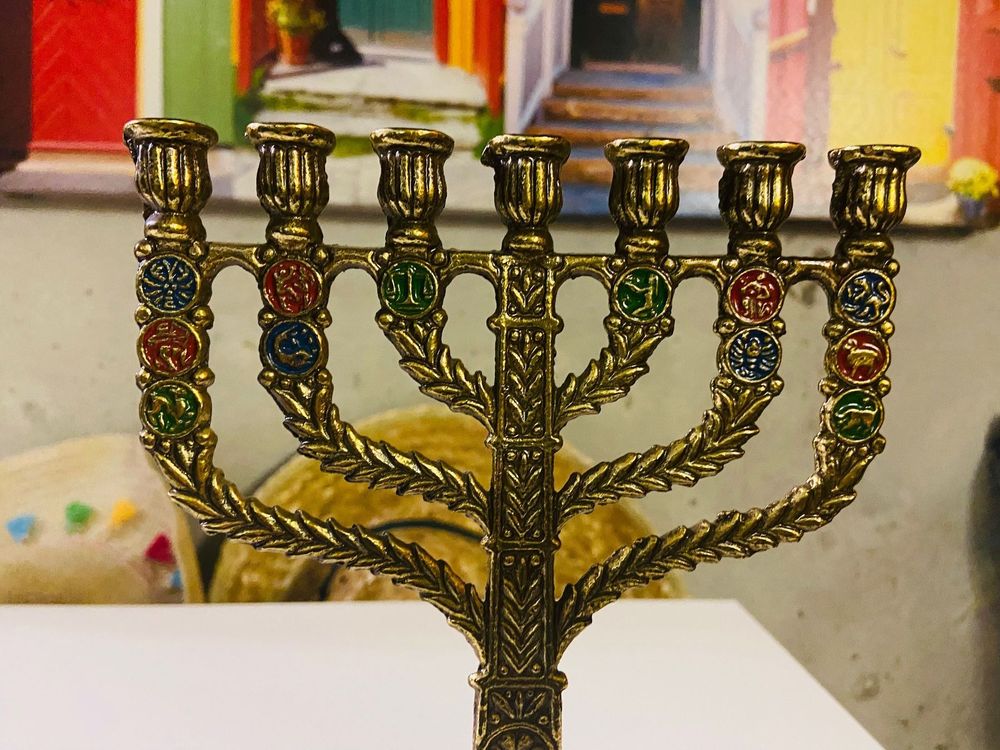 Ménorah 7 Branches En Laiton – Chandelier Bougeoir Style Antique, Neuf