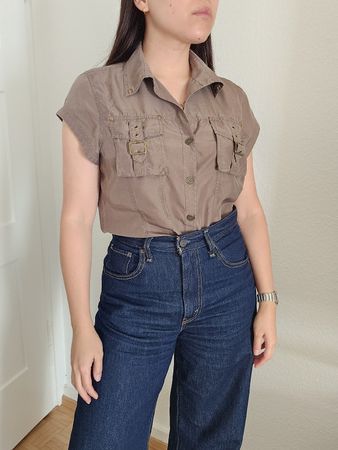Vintage 100% Seide Seidenbluse utility style olive Gr. S/M