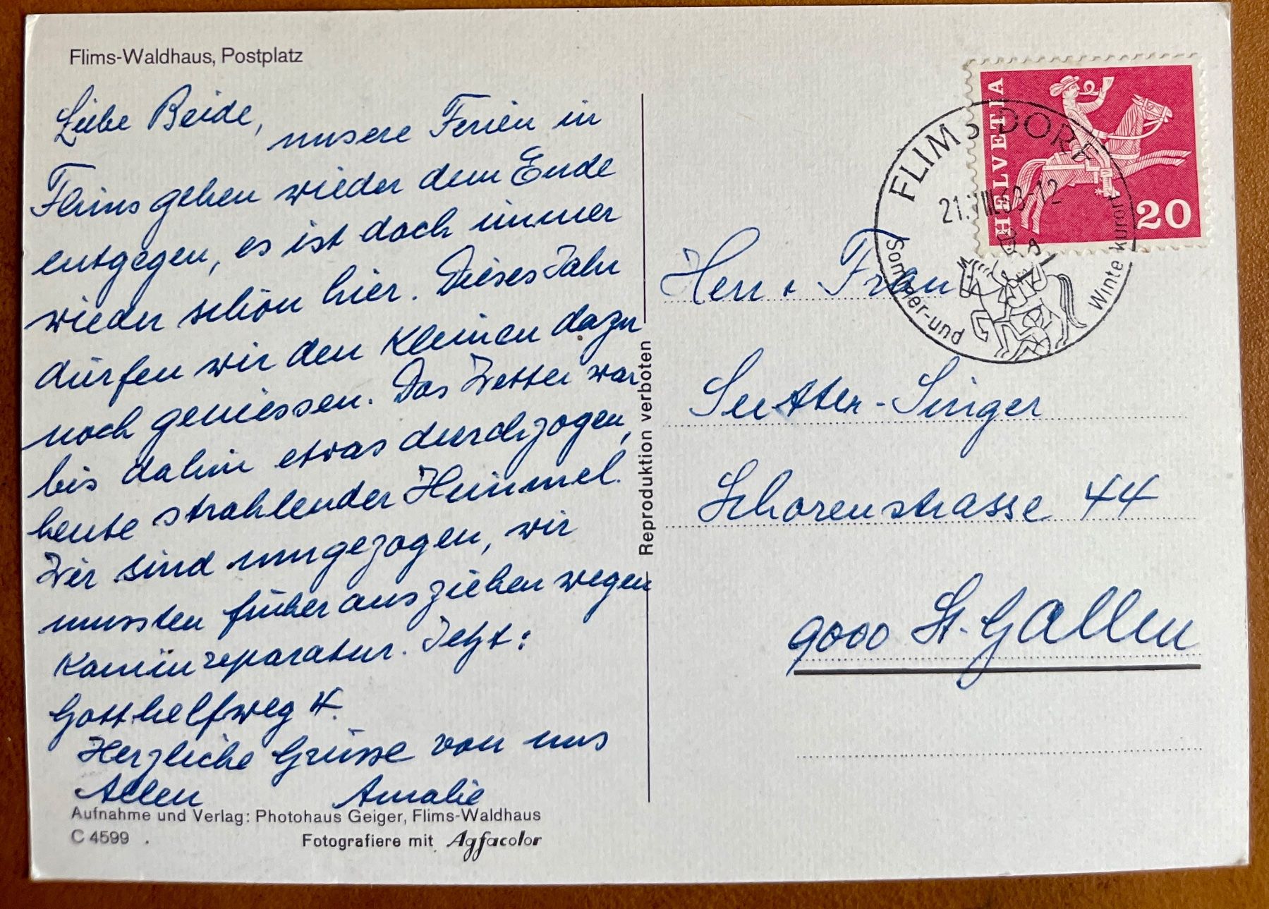 Cartoline postali: FLIMS - WALDHAUS - Postplatz - Postcar 1968 – Usato da Lutry venduto da Ediego 1