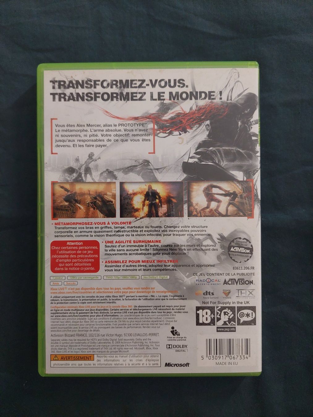 Microsoft Giochi: Prototype / XBox 360 Manuel et Jeu en F / Comme Neuf – Usato da Genève venduto da Blu_BD 1