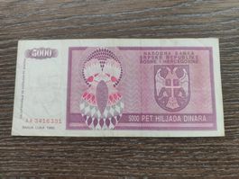 Bosnien 5'000 Dinara 1993 !!!!!!!