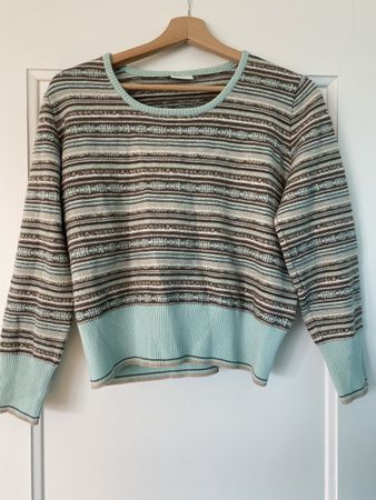 Teal, Mint, Knit Jumper. Striped. Size S. Wool