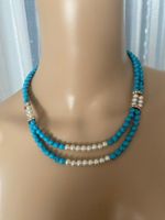 Extravagantes 2-Reihiges Perlen mit türkis Collier, 50cm