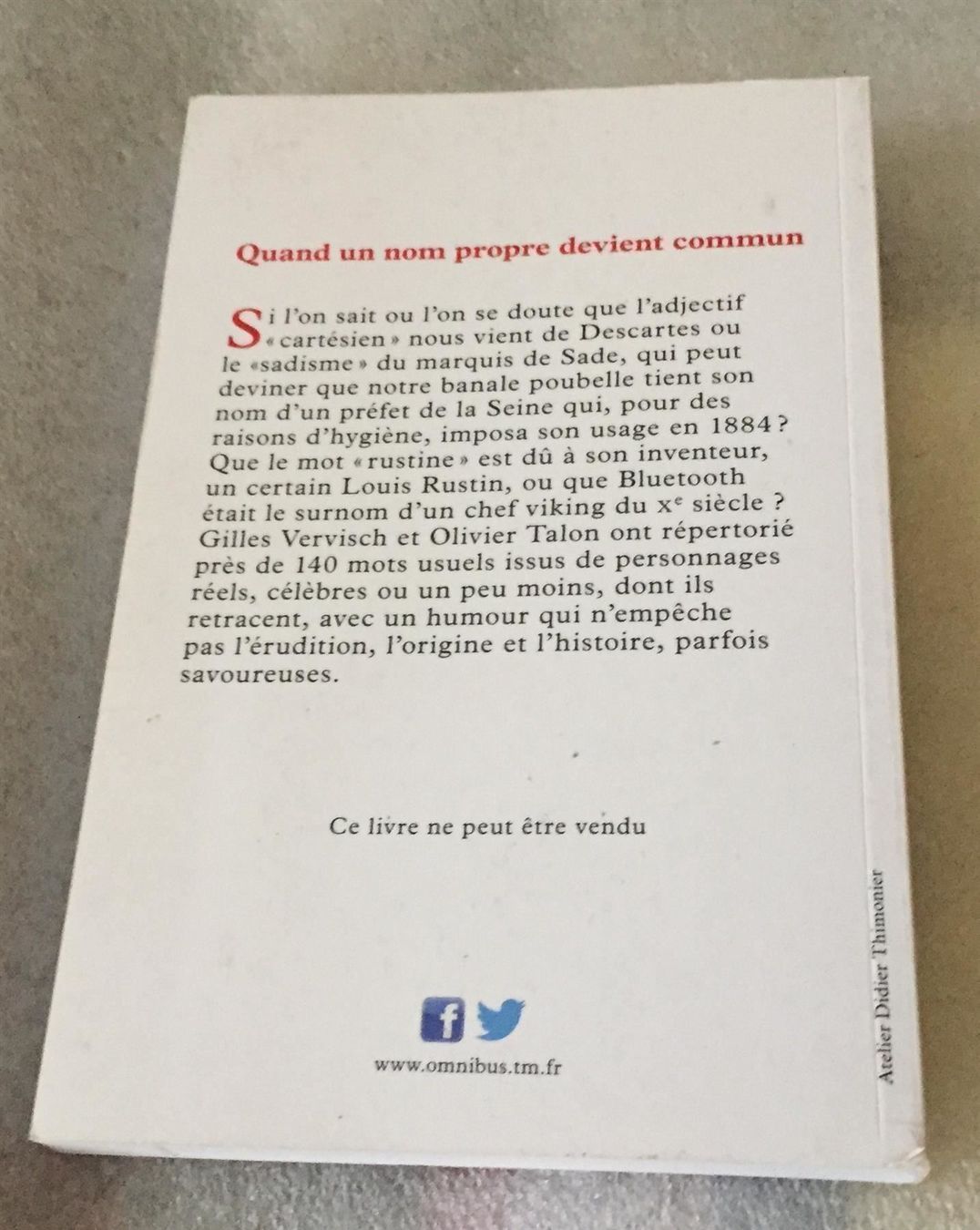 Libri: Quand un nom propre devient commun Gilles Vervisch / Talon – Usato da Genève venduto da Cockattoo 1