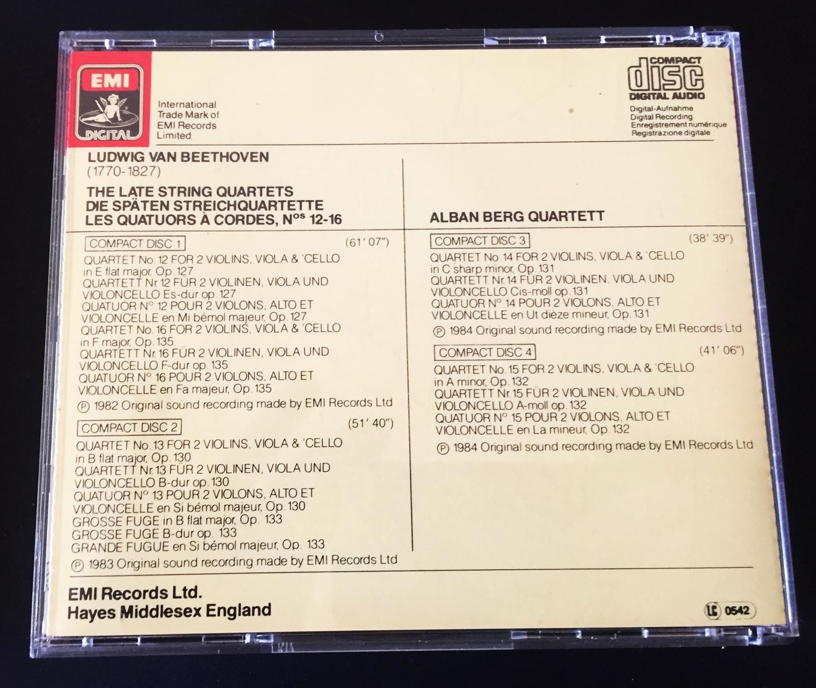 CD: Beethoven Alban Berg Late String Quartets 4CD Boxset N.Mint – Usato da Genève venduto da Cockattoo 2