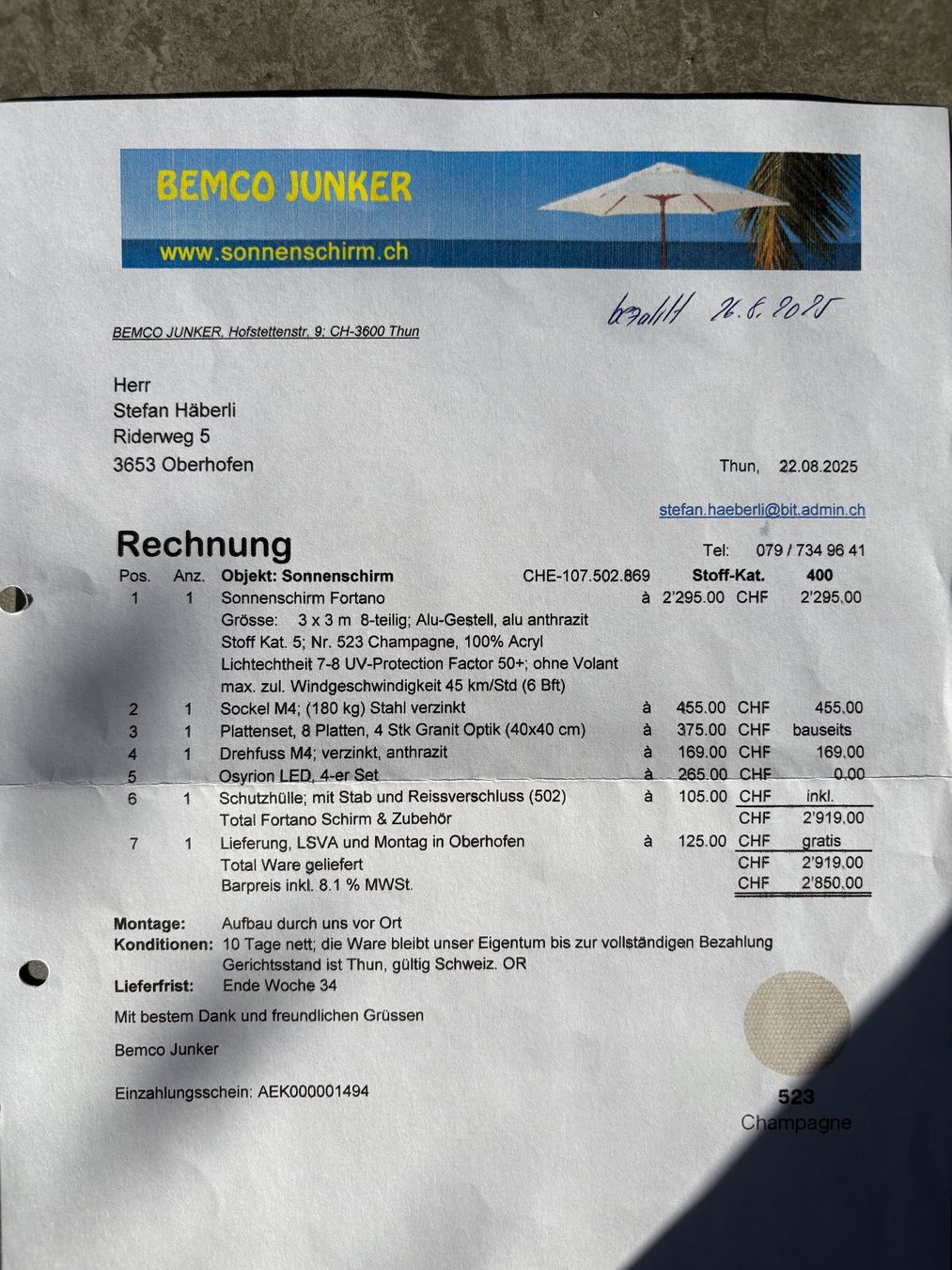 Glatz Sonnenschirme: Glatz Fortano Sonnenschirm – Gebraucht aus Allmendingen b. BE von hae_lp5k 6