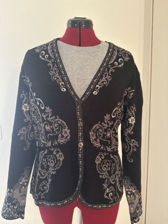 Strickjacke IVKO schwarz gemustert Grösse M Zustand gut