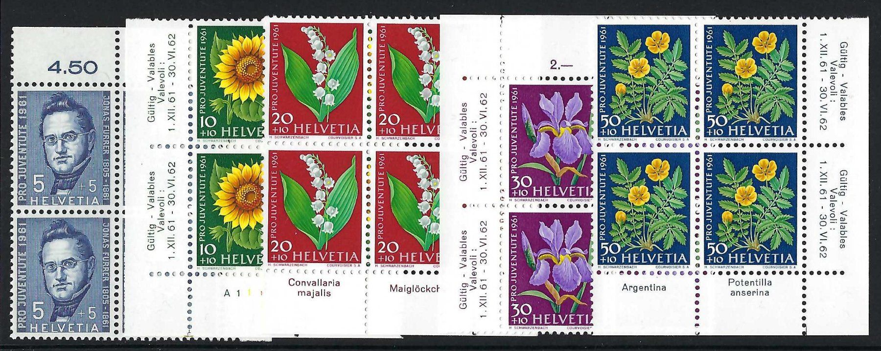 Tous les timbres: 1961, PJ VIERERBLOCK SATZ, NEU ** ECKRANDBOGEN – D'occasion à Pura par ulisse1957