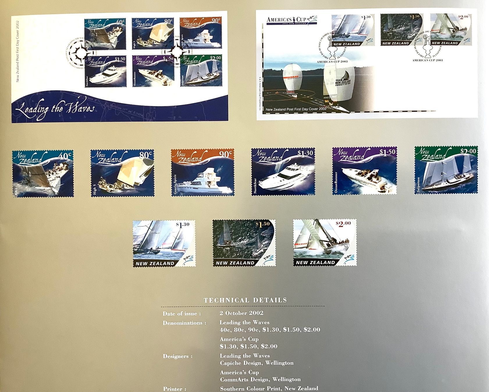 Tous les timbres: 2002 Neuseeland- Folder - America's Cup 2 FDC + 2  Sätze ** – Neuf (Voir description) à Liestal par Skunk02 1