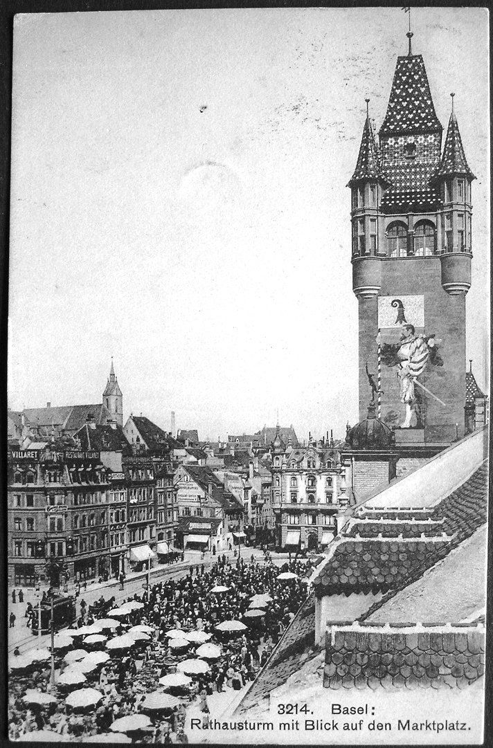 Ansichtskarten: BASEL Rathausturm mit Blick auf den Marktplatz – Gebraucht aus Jona von philajona