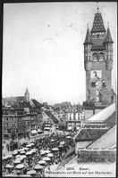 BASEL Rathausturm mit Blick auf den Marktplatz