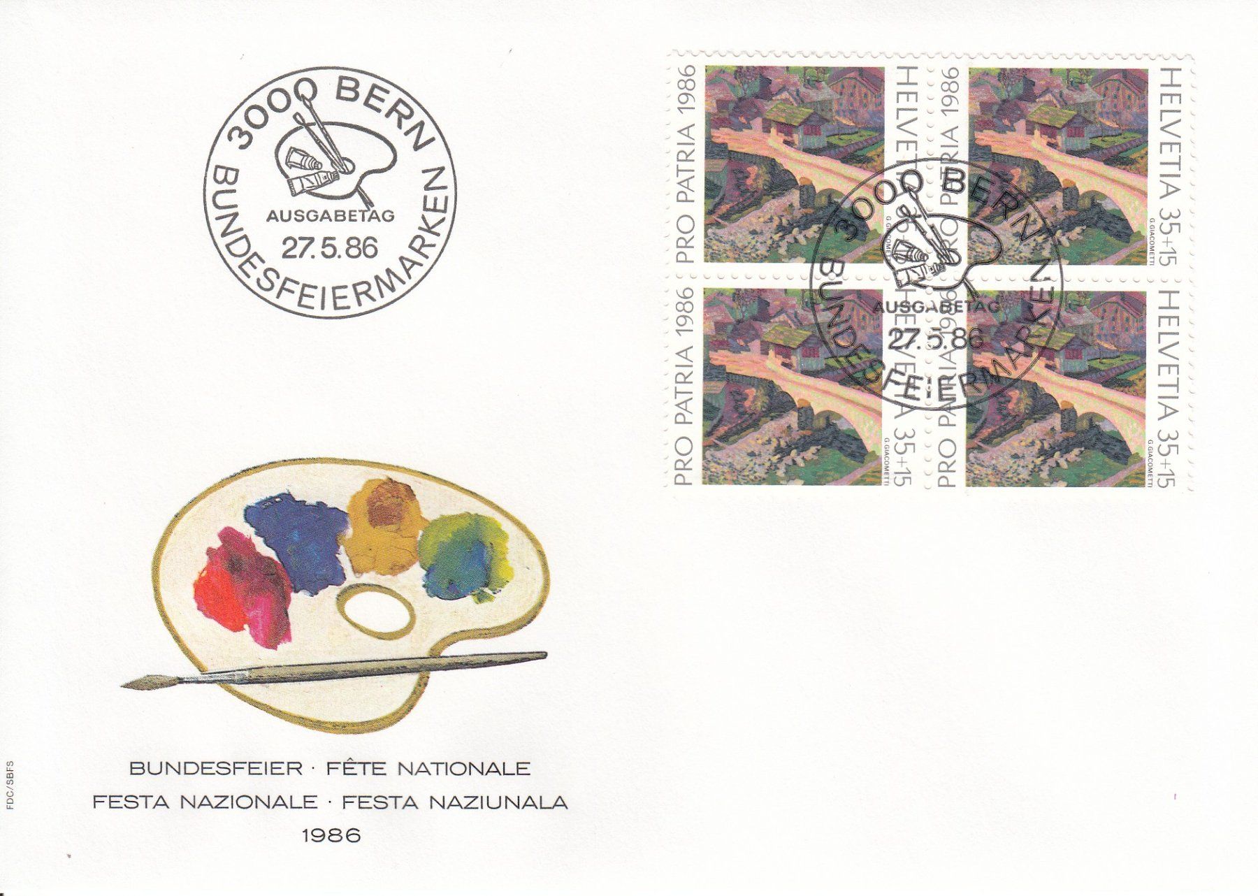 Tutti i francobolli: 1986 4 FDC Viererblock Pro Patria – Usato da Spreitenbach venduto da Mustang_1105