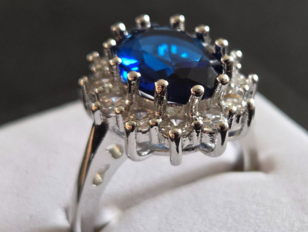 Anelli: Bague Argent 925 avec Saphir synth.bleu, taille ajustable 55 – Nuovo e nell'imballaggio originale da Neuchâtel venduto da golden02 1