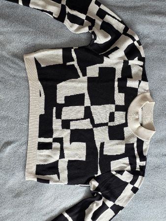 Monki Pullover, schwarz beige gemustert, Grösse M