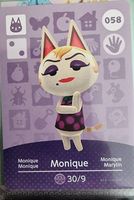 Carte Amiibo Animal Crossing, habitant n°058 Monique