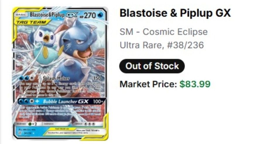Pokémon Carte collezionabili: Blastoise & Piplup GX Tag-Team  Pokémon Karte – Usato da Bolligen venduto da chr_t85t 2