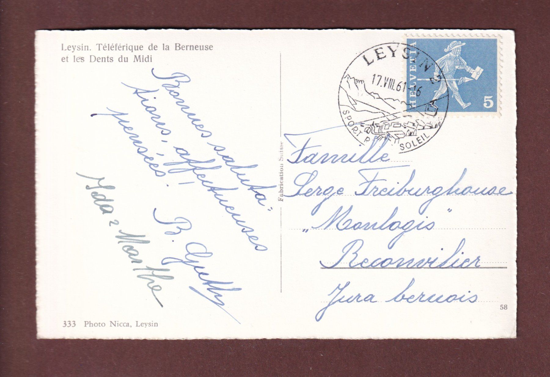 Ansichtskarten: Téléférique de LA BERNEUSE - 1961 – Gebraucht aus Pully von nicecards-shop 1