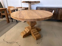 Holztisch Esstisch rund recyceltes Teakholz rustikal 120x120