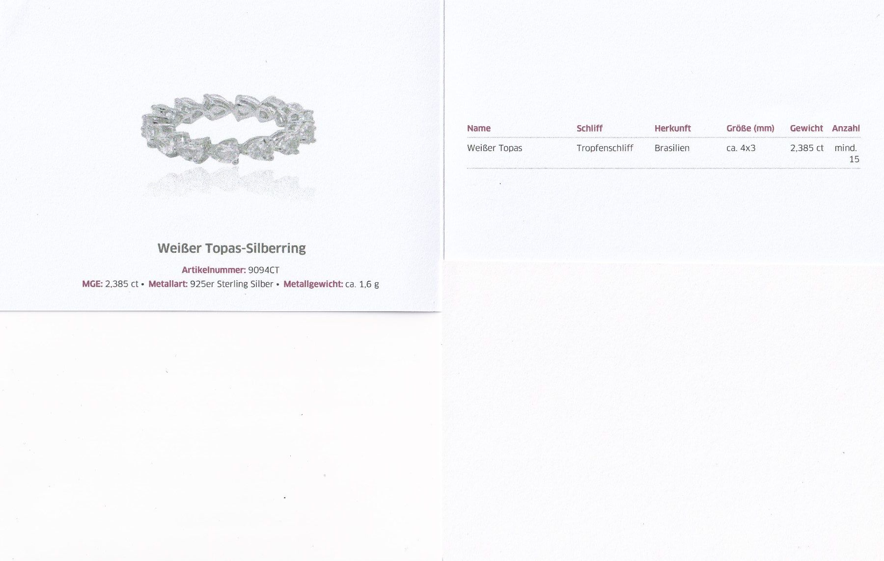 Ringe: Echtschmuck: Eternity-Ring mit Weissem Topas, Silber 53/17 – Neu (gemäss Beschreibung) aus Zuchwil von maumauchi 1
