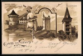 Litho Luzern, Roter Turm mit Nöllithor,