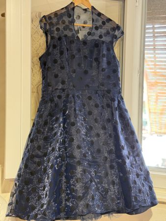Elegant Blue Polka Dot Dress with under tule rock and Hat