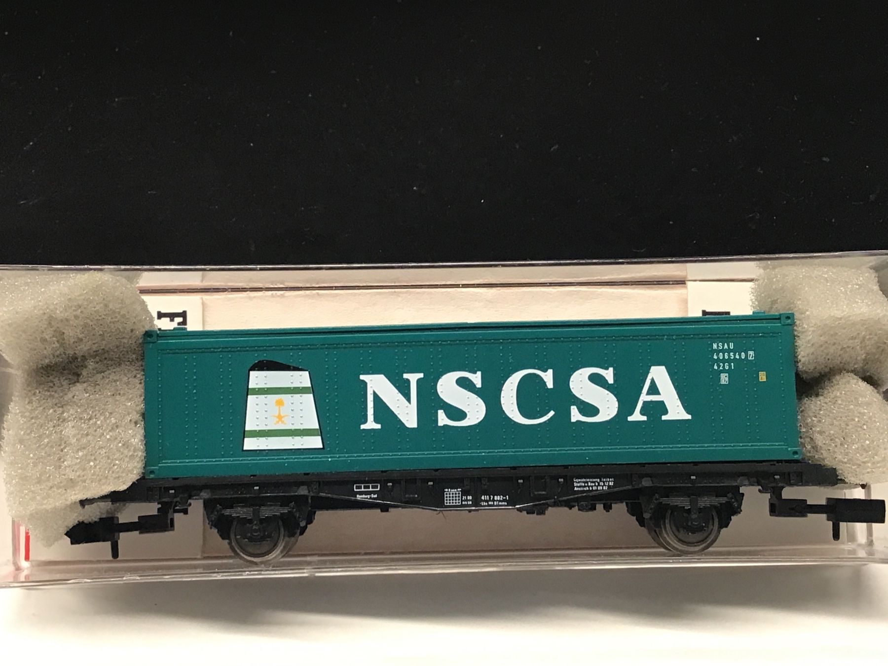 Fleischmann Modellini di ferrovie: Fleischmann NCSA Containerwagen 4201 - N – Usato da Männedorf venduto da Spezial-Modelle