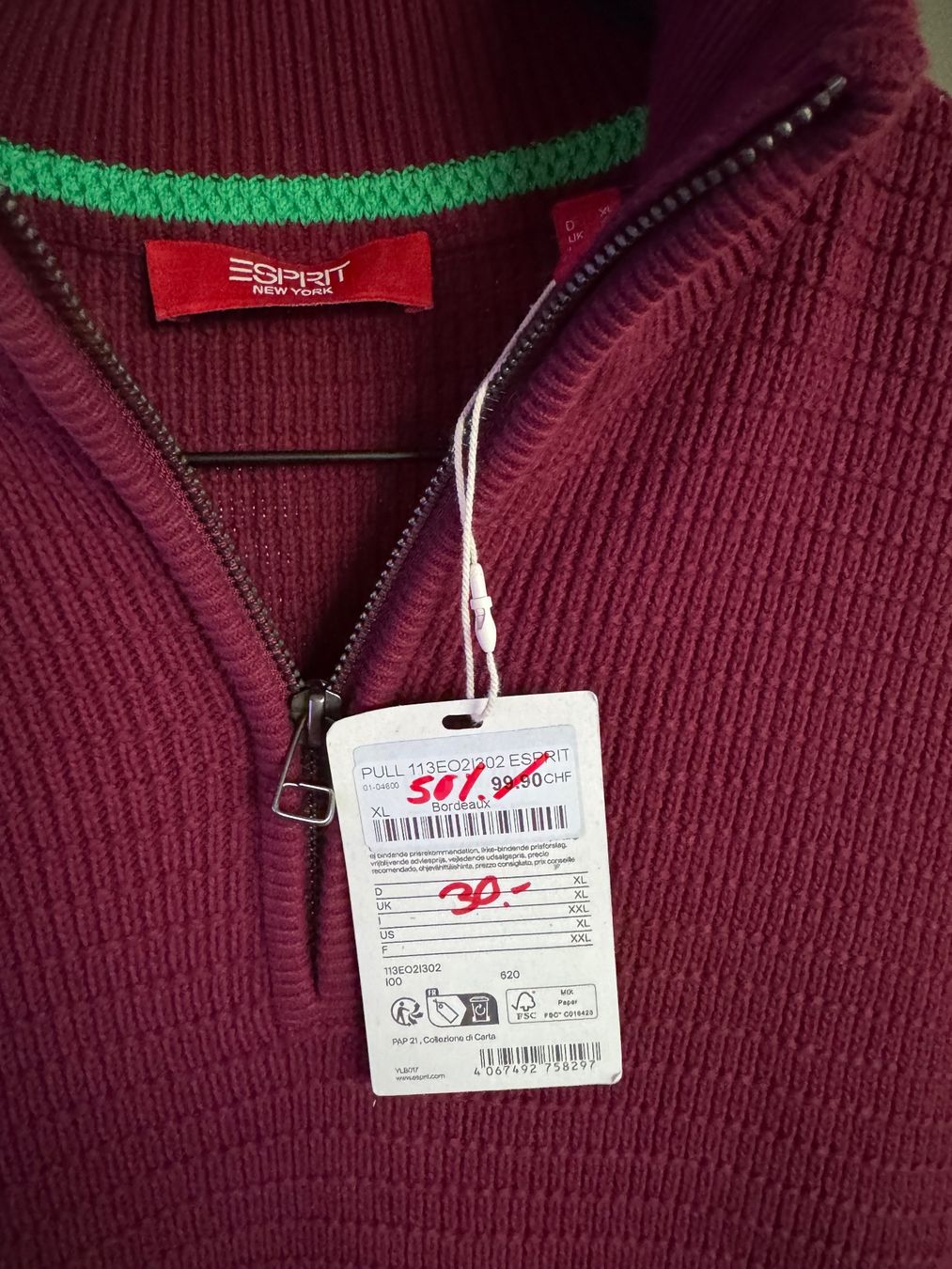 Esprit Maglioni & Felpe: Esprit pull bordeaux homme – Nuovo e nell'imballaggio originale da Vuisternens-Romont venduto da gol_xp6p 2