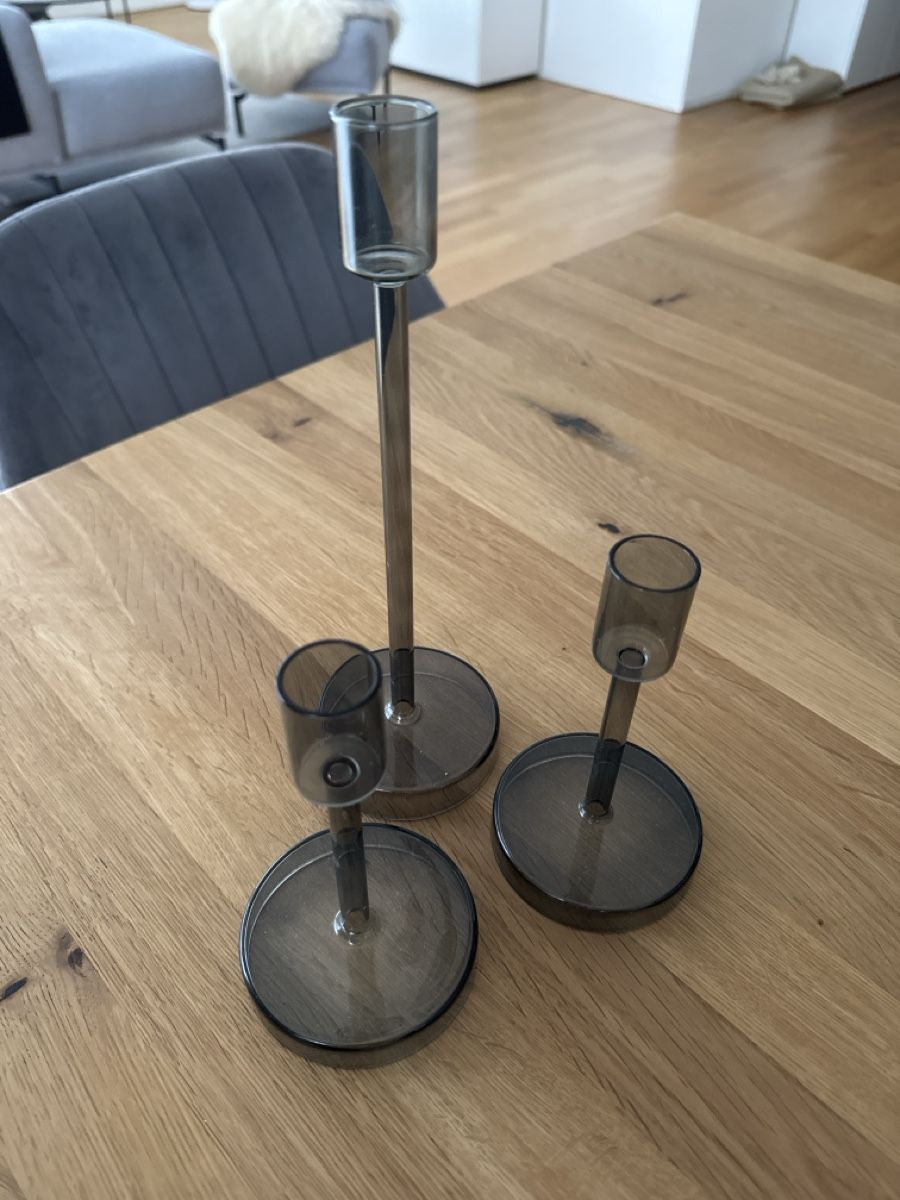 Portacandele: 3er Set moderne Kerzenständer, Rauchglas – Usato da Lufingen venduto da steinijr